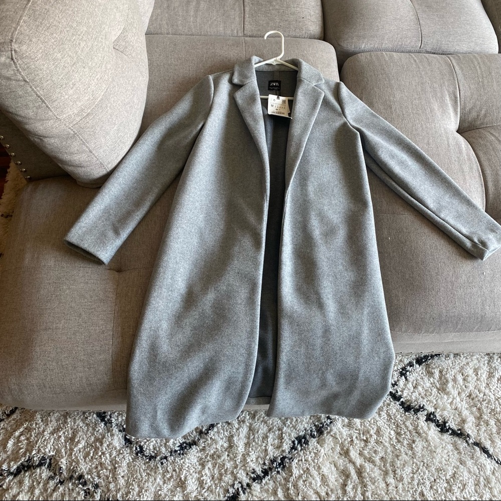 Zara Light Gray Wool-Blend Pea Coat